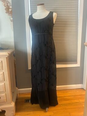 Johnny Was Black Cotton Embroidered Maxi Dress